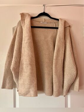 Staccato Cream Hooded Ribbed Open Cardigan